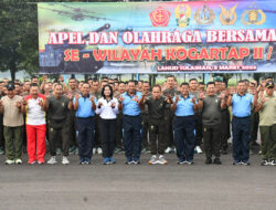 Komandan Beserta Prajurit Lanal Bandung Ikuti Apel dan Olahraga Bersama TNI-POLRI Se-Wilayah Kogartap II/Bandung