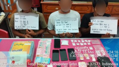 Satresnarkoba Polres Tebo Ungkap Peredaran Sabu 157,17 Gram di Sumay, Tiga Pelaku Diamankan